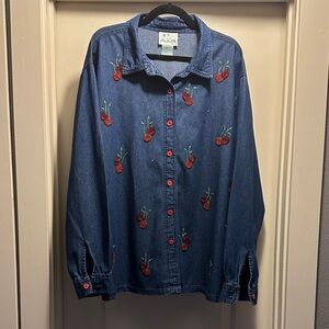 Quacker Factory Blue Denim Shirt with Embroidery